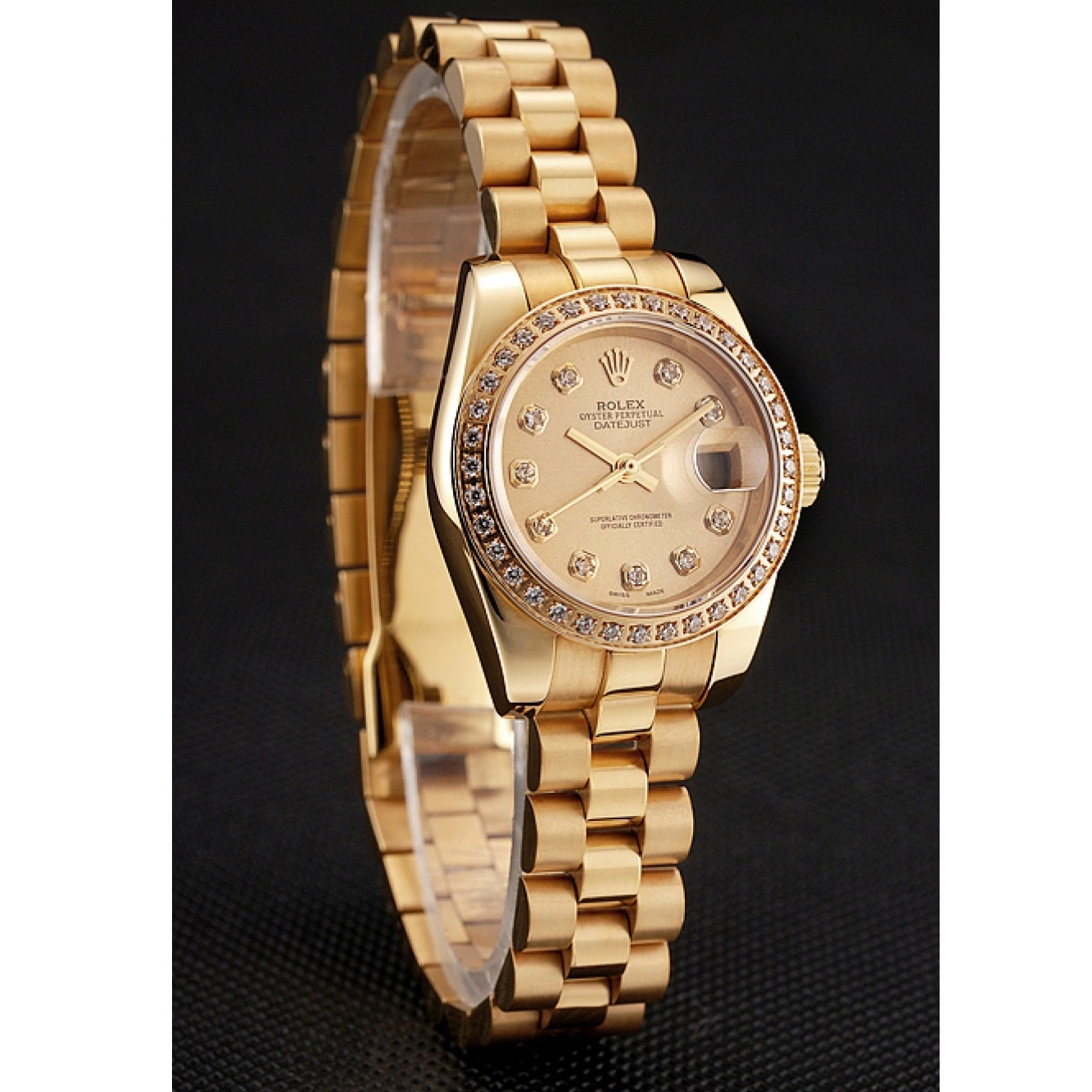 Aaa replica watch Dial Swiss Champagne Diamond 1454095 Rolex Bracelet Gold Lady-Datejust Bezel 0711